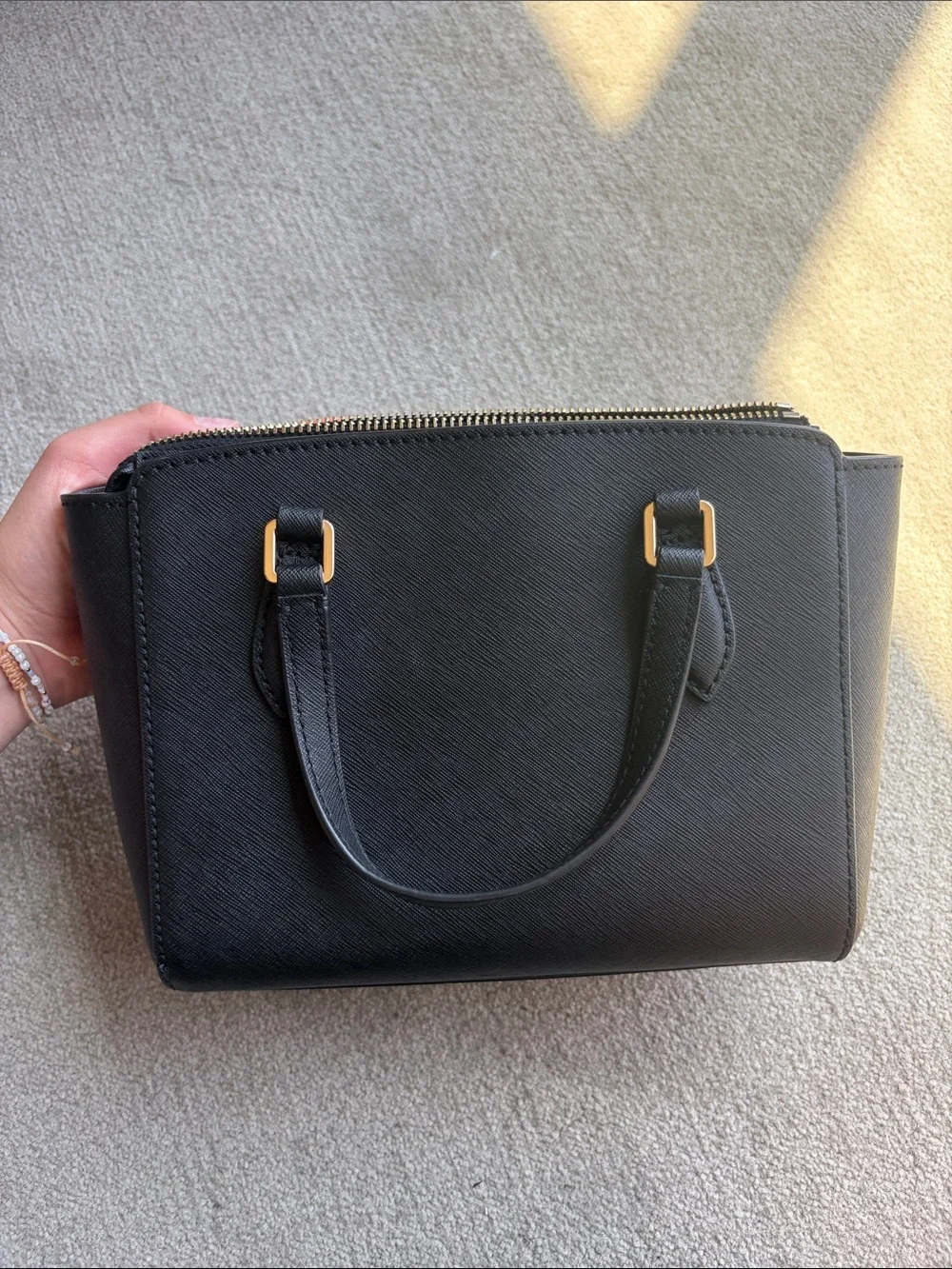 Tory Burch Black Saffiano Mini Satchel with Gold Hardware